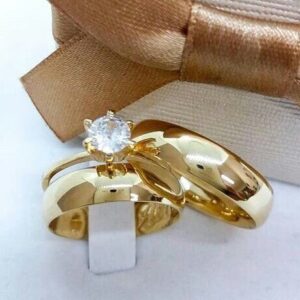 Par de Alianças Ouro 18k 3,5mm e Anel solitário